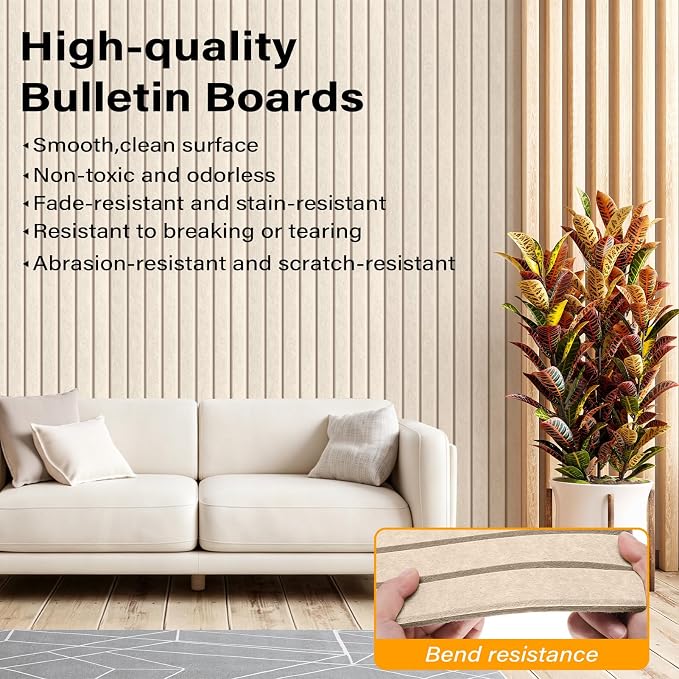 Large Felt Bulletin Board,47.2"x35.4" 12 Pack Cork Board Alternative-Camel | Felt Wall Tiles for Office & Home Decor,Pin Board for Walls with 30 Pcs Pushpins and 72 Adhesive Tabs