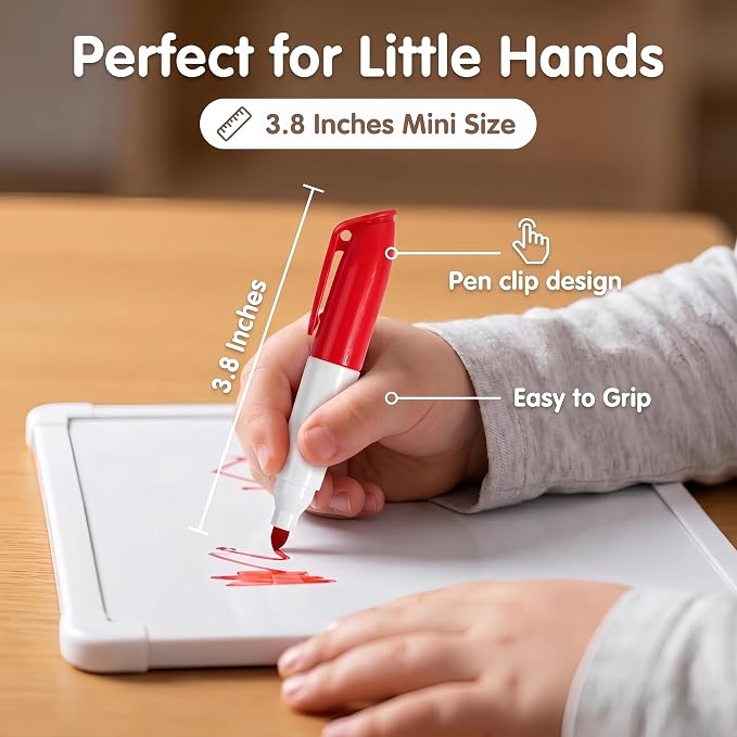 Small Dry Erase Markers for Toddlers, 3.6in Mini Whiteboard Markers, Easy Clean Low-Odor Kids Drawing Pens for School Home Office