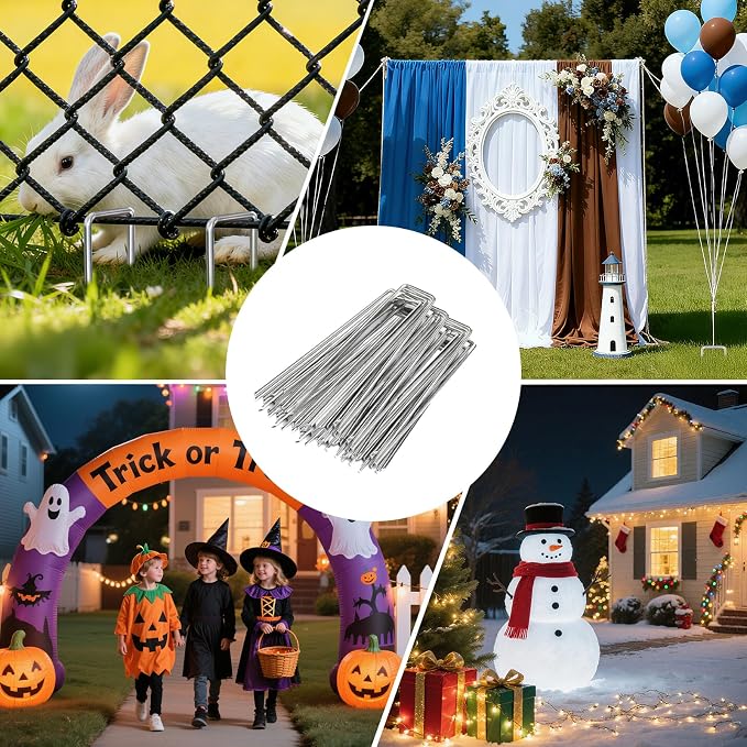 Landscape Staples, 100 Pack 8 Inch Heavy-Duty Garden Stakes | Rust-Resistant Galvanized Steel, Bend-Resistant, Strong Holding Power, for Artificial Turf, Landscape Fabric and Fencing