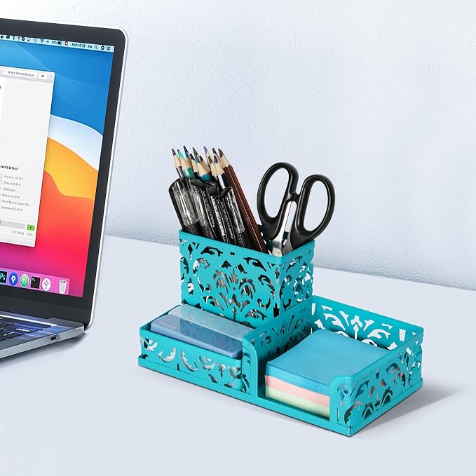 EasyPAG Desk Organizer with 3 Compartment for Pencil Sticky Note Holder and Office Accessories,Dark Teal