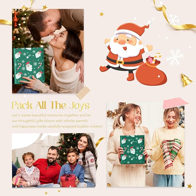 Fuxury Bubble Mailers 8.5x12 Inch 10 Pack Christmas Padded Envelopes Usable Size 8.5x11" Thick Mailing Envelopes Bubble Opaque Padded Mailers Shipping Bags for Mailing Jewelry Makeup Small Business #2