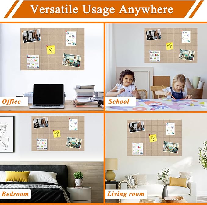 Large Square Felt Cork Board Tiles, Self Adhesive DIY Felt Bulletin Board with 35 Pushpins for Office School Home Wall Decor Stickers Memos Photos Display (Brown)