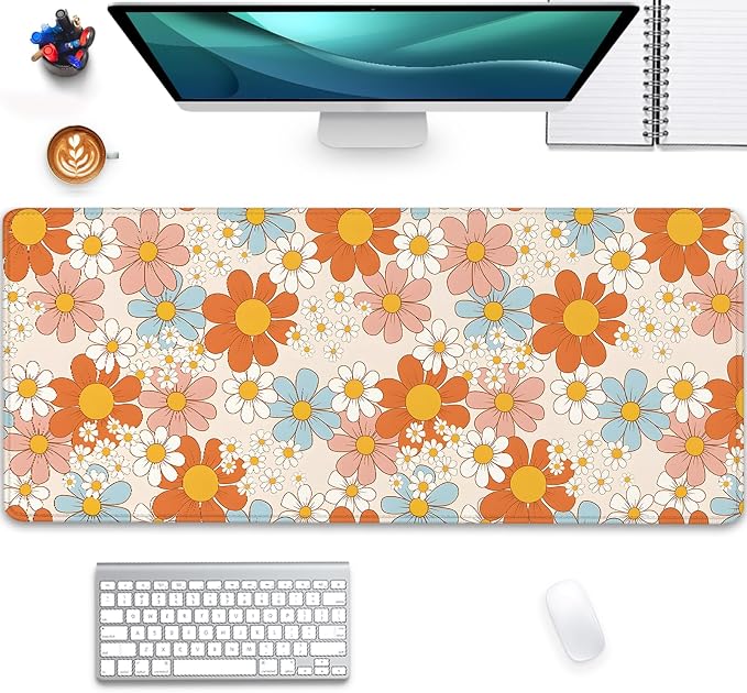 Vintage Floral Mouse Pad Daisy Desk Pad,Retro Flower Mouse Mat,Floral Desk Mat Mouse Mat for Desk,Keyboard and Mouse Pads,Gaming Mouse Pad Mousepad for Computer Office Home Work