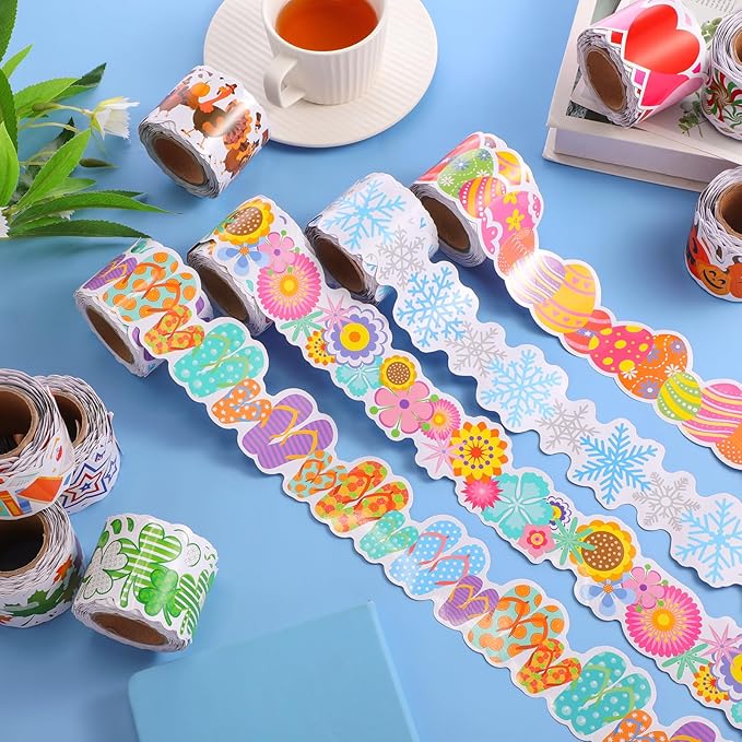 Geyee 12 Rolls 394 ft Holiday Bulletin Board Borders Seasonal Bulletin Board Decorations Easter Summer Trim for School Classroom Wall Decor