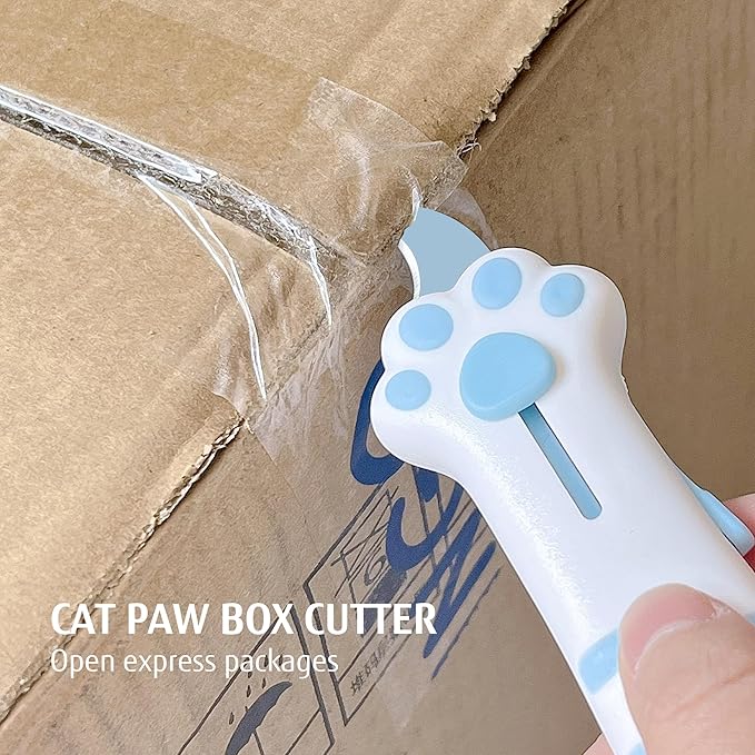 Cat Paw Box Cutter Retractable with Cat Paw Handle, Multifunctional Knife Set (Blue)