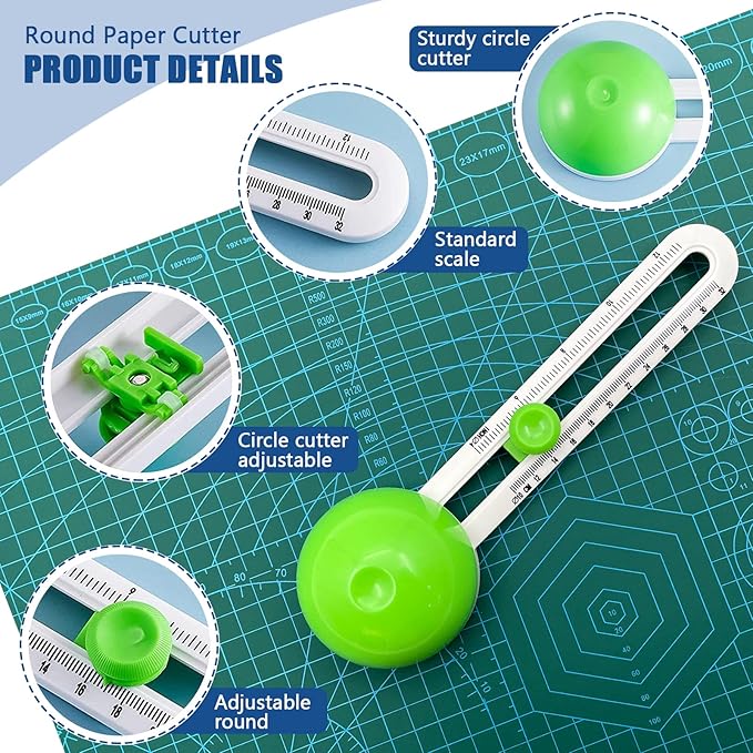 Circle Cutter, Circular Paper Cutter Circle Paper Trimmer Rotary Cutter Craft Supplies, Round Cutting Knife Cards Cutters (Green)