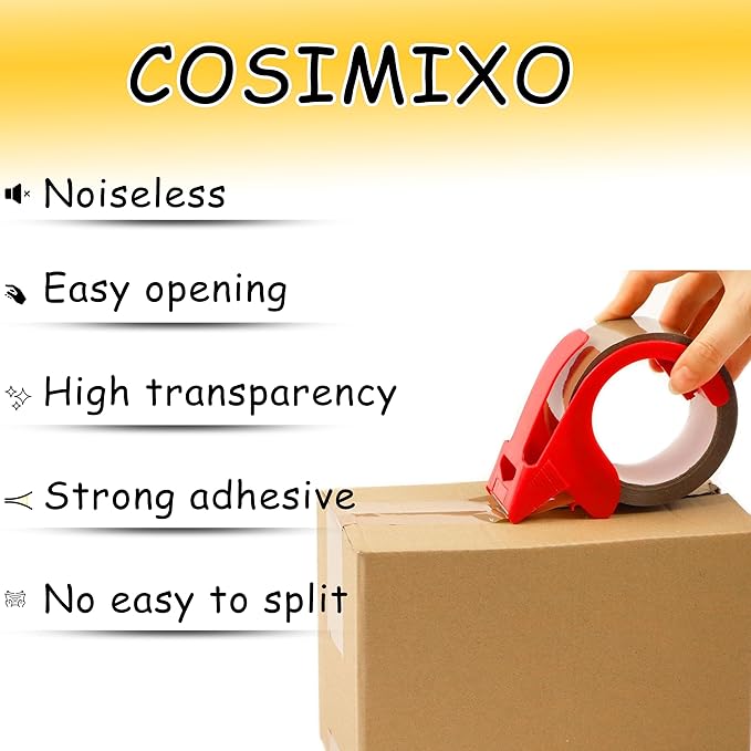 6-Pack No Noise Brown Packing Tape with Dispenser,2.7mil x 1.88" x 55Yds Heavy Duty Noiseless Packing Tape,Packaging Tape for Shipping, Industrial Grade Moving Tape for Boxes COSIMIXO