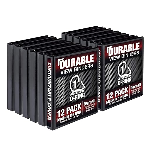 Samsill Durable 1 inch 3 Ring Binder, D Ring Binder, 100% Recycled Chipboard, Black, 12 Pack