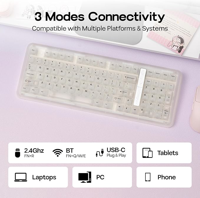 KiiBoom Phantom98 Lite 96% Wireless Mechanical Gaming Keyboard, VIA Programmable, Creamy Keyboard with Gasket, 8000mAh Battery, Hot Swap, RGB Backlits, NKRO for Win/Mac (Clear, Mochi Switch)