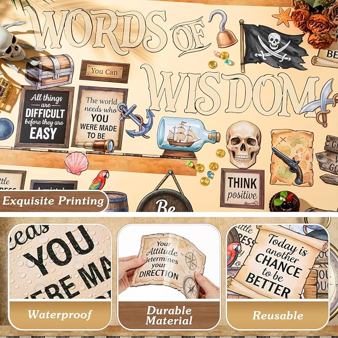 Mooliwe 57 Pcs Pirate Bulletin Board Set Inspirational Classroom Decor | Treasure Map Cutouts, Motivational Signs, Adventure Theme for School Office Chalkboard Door Wall, Summer Sets