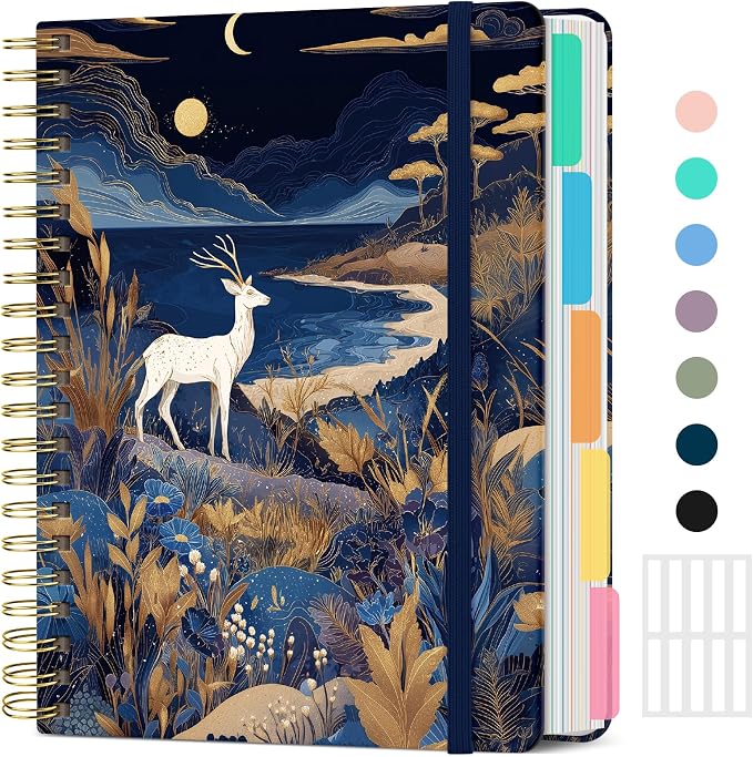 Spiral Notebooks for Work 5 Subject Notebook with Removable Dividers | Aesthetic Hardcover Journal for Women 8.5" x 11" College Ruled 280 Pages Journal for School & Note Taking, Lunar Fawn