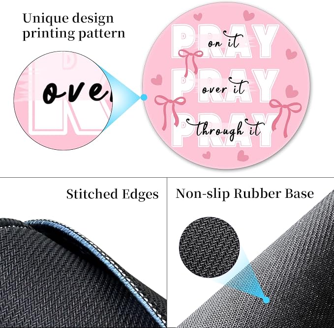Hancynir Bows Round Mouse Pad, Small Cute Mousepad for Office Desk Decor | Mouse Mat for Computer, Non-Slip Rubber Base, Office Desk Decor, Gifts for Work Coworker Teacher, 8.6 Inch, Stitched Edges