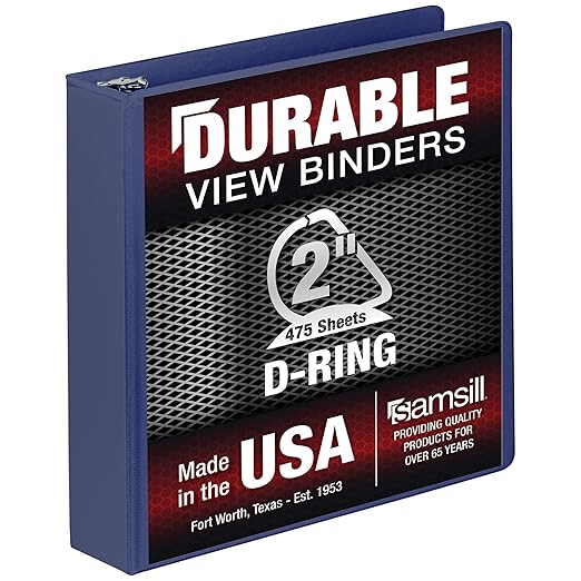 Samsill Durable 2 Inch Binder, D Ring Binder, Customizable Clear View Cover, Midnight Blue, Holds 475 Pages