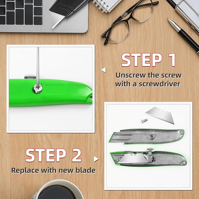DIYSELF 20 Pack Retractable Box Cutters, Heavy Duty Razor Utility Knives | Box Cutter for Boxes, Paper, Carpet and Vinyl, Utility Knives for Garage, Home and Office, PVC Pipe Cutter (Green)