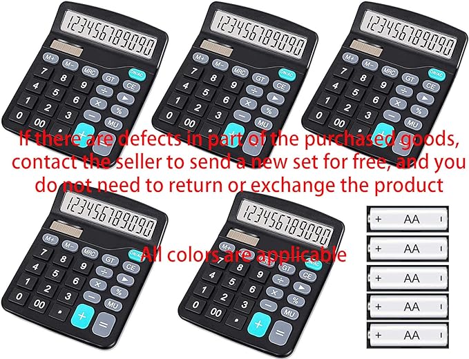 YOUHO 5-Piece Solar & Battery Powered Standard Function Electronic Calculator with Large LCD Display - Black (KK-837B, 5 x 1.5v Battery)
