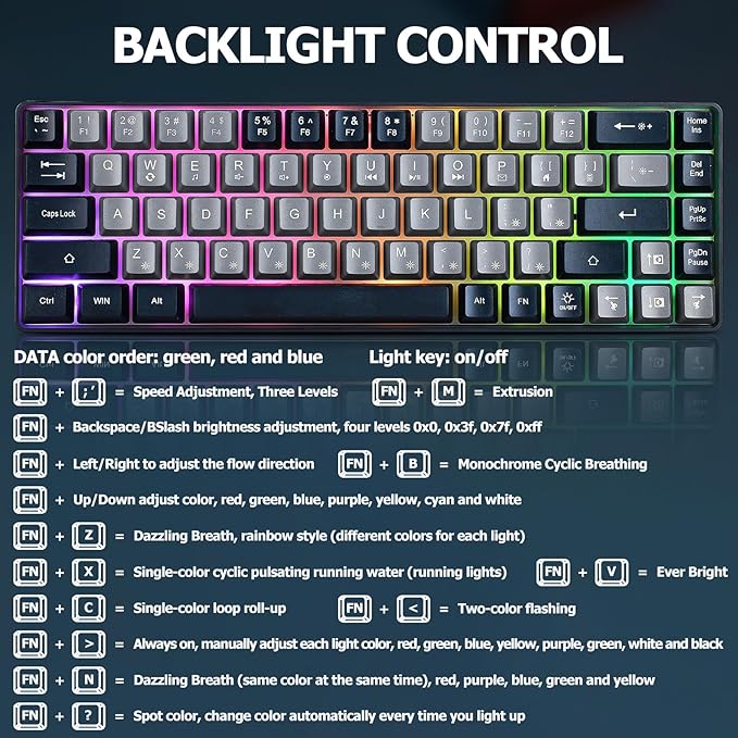 Wired Portable 60% Mechanical Feeling Gaming Keyboard,RGB LED Backlit Compact 68 Keys Mini Wired Office Keyboard for Windows Laptop PC Mac Gamer, Typist, Travel on Business Trip -Grey and Black