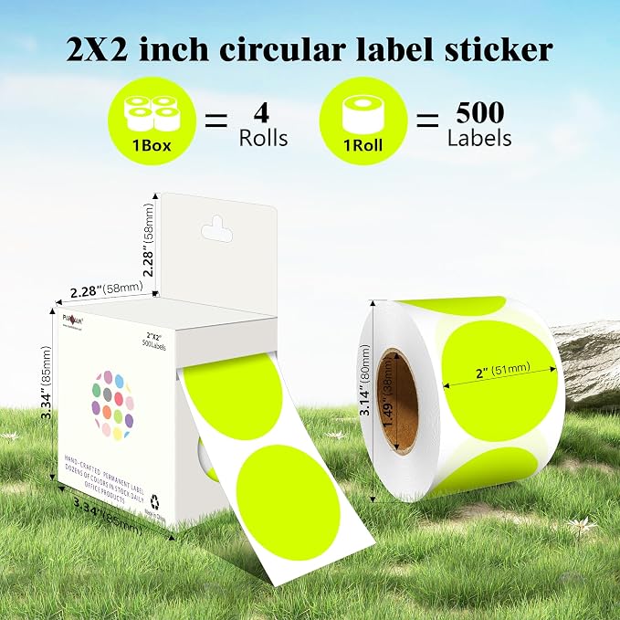 PARLAIM 2 Inch Round Adhesive Color-Code Dot Stickers,4Rolls/2000 per Rolls dots Label Dispenser Box, Circle Stickers Label Inch Coding Labels (Fluorescent Yellow)