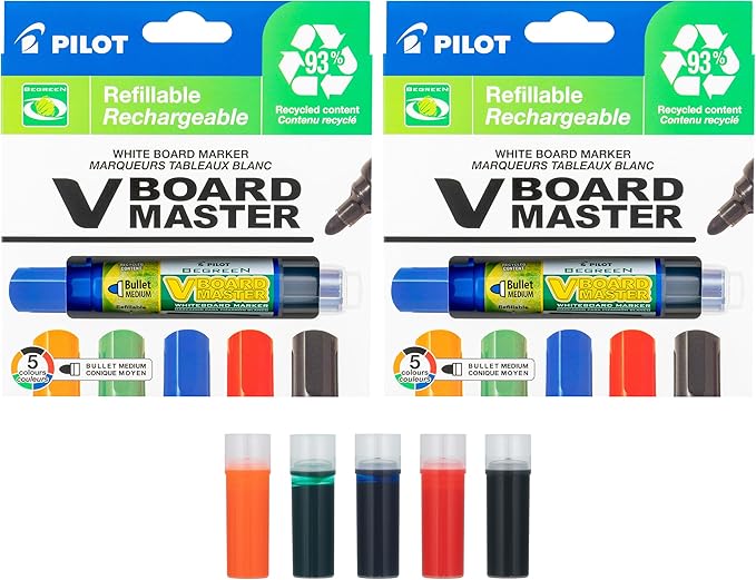 Pilot V Board Master Assorted Medium Bullet Tip 10-Pack + 5 Refills Bundle