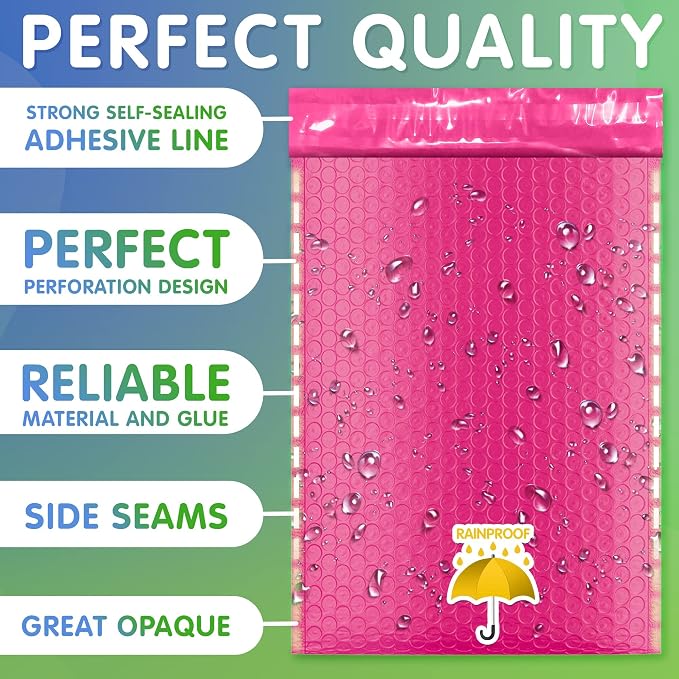 Poly Bubble Mailers, 4 x 7 Inch Pink Padded Mailers, Self Seal Shipping Envelopes, Lightweight Poly Mailer Bags, Waterproof Mailing Bags, Pack of 600