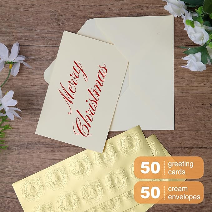50 PACK Cream Blank Cards and Envelopes 4x6 Inch, Note Greeting Cards, Folded Ivory Cardstock and Envelopes Self Seal for Wedding, Invitations, DIY Greeting Cardstock, Thank You Cards & All Occasion
