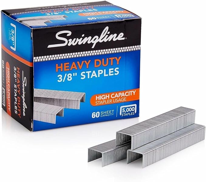 Swingline Staples, Heavy Duty, 3/8" Length, 60 Sheet Capacity, 100/Strip, 5000/Box, 1 Pack (79398)