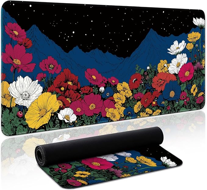 Aesthetic Desk Mat, Cute Girly Floral Desk Pad Protector for Work & Decor, 31.5" x 11.8", Pretty Non-Slip Extended Mouse Pad for Office or Home