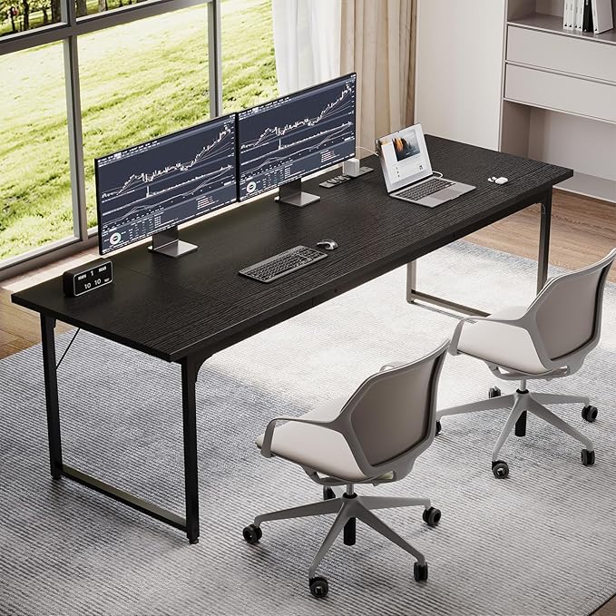 Coleshome 79 Inch Computer Desk with Power Outlet | Extra-long workspace • Supports multi-monitor setups • Stable steel frame • Spacious legroom • Home office & gaming