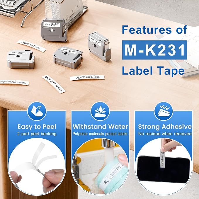 20 Pack Labelife M-K231 Replace for Brother P Touch M Tape 12mm 0.47 White | M-K231s MK231 Label Tape M231 M-231 Compatible with Brother Ptouch Model PT-65 PT-M95 PT-85 PT-75 Label Maker Refills