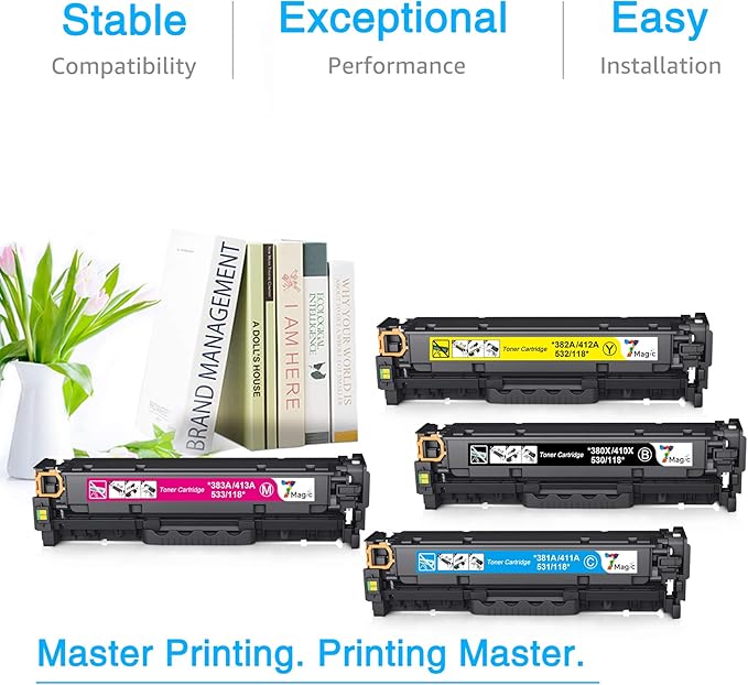7Magic Compatible Toner Cartridge for 305A CE410X CE410A CE411A CE412A CE413A Use in LaserJet Pro 300 Color MFP M375nw, LaserJet Pro 400 Color M451dn M451nw M451dw MFP M475dw M475dn (KCYM, 4pk)