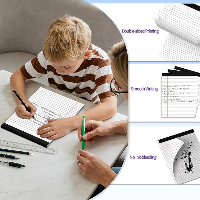 Legal Pads 8.5 X11, Wide Ruled Notepads, 3 Pack, 30 Sheet/Pad, White Legal Pads, Tear Off Notepad, Perforated Writing Pad, Notebook Paper College Ruled, Notepads for Office Home School, Notepad