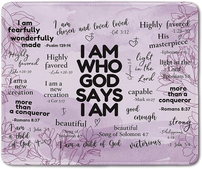 Inspirational Christian God Says I Am Mouse Pad, Purple Floral Bible Verse Affirmation Mouse Pads Mousepad for Home Office Dorm Computers Laptop Supplies Desk Accessories, 9.5x7.9 Inch