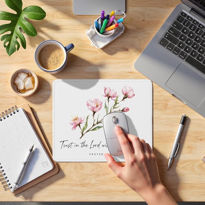 Floral Christian Mouse Pad for Desk 9.5x7.9,Christian Office Decor | Trust in The Lord with All Your Heart Bible Verse Mouse Pads Mousepad for Home Office Dorm Computers Laptop Desk Accessories