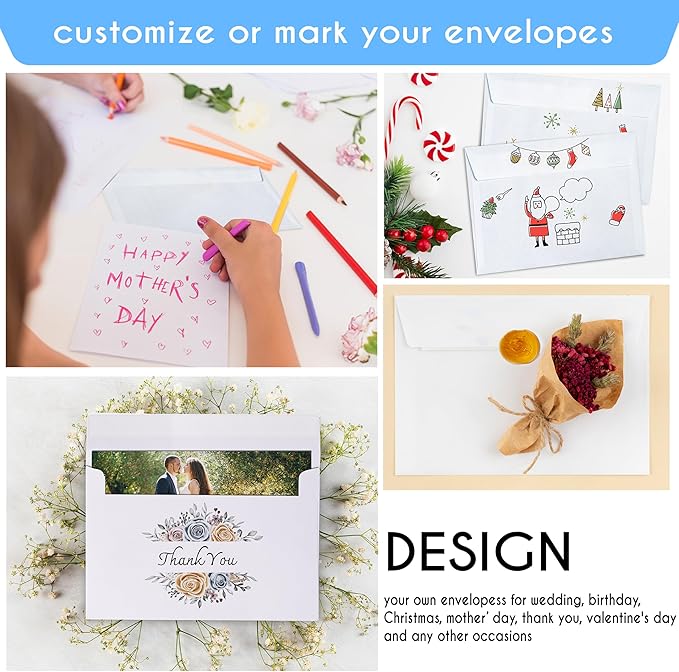 70 Packs A4 White Envelopes, 4 1/4 x 6 1/6 Size for Invitations, 120gsm White 4x6 Envelopes Self Seal for Weddings, Baby Shower, Photos, Postcards, Greeting Cards, Mailing
