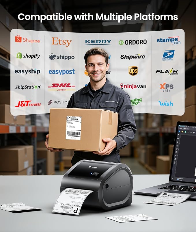 Phomemo 300DPI 4x6 Thermal Shipping Label Printer with 500 Labels | Ethernet Bluetooth & USB connection, Thermal Printer for Small Business, Compatible with iOS Android Windows Mac USPS UPS