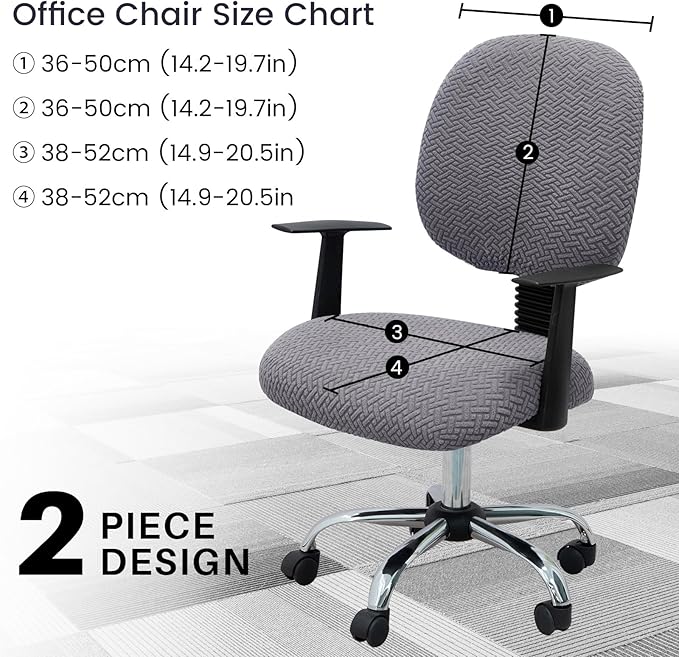 MIFXIN Computer Office Chair Cover Stretch Elastic Slipcover 2 Piece Stretchable Jacquard Computer Chair Seat Covers Furniture Protector for Office Home, Only Covers, NO Chair (Grey)