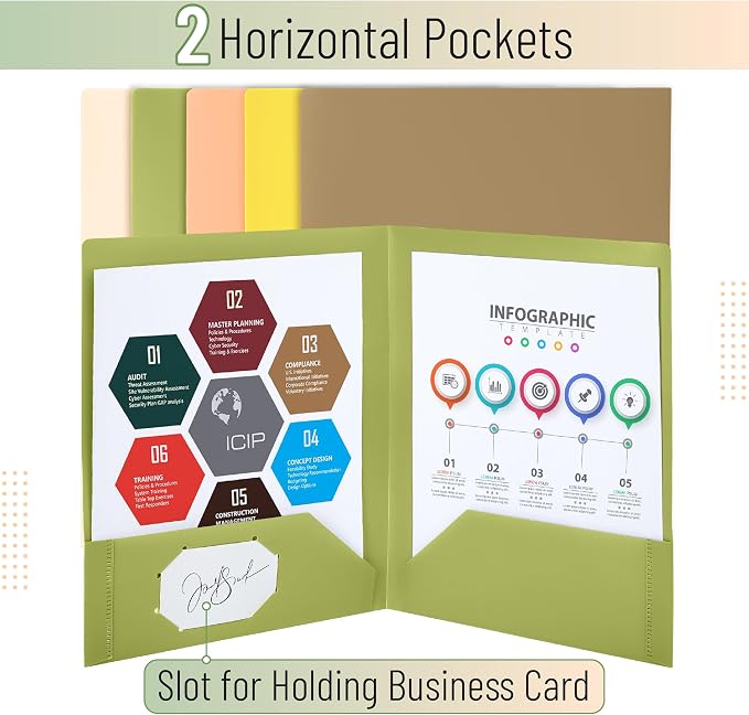 Mr. Pen- Plastic Folders with Pockets, 5 pcs | Aesthetic File Folder with Business Card Slot, 2-Pocket Folder, Back to School, Office, Filing Supplies