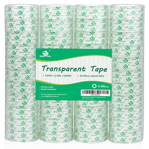 BOMEI PACK 44 Rolls Transparent Tape Refills, Office Crystal Clear Tape Refills Rolls for Dispenser, 3/4 in x 1000 in,1 inch Core, Gift Wrapping Tape for DIY, Office, School and Home