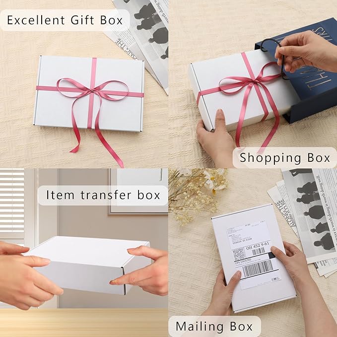 BIOBROWN 9x6x2" 25 Pack Corrugated Cardboard Boxes Small Shipping Box for Packaging Small Business Mailer Mailing White