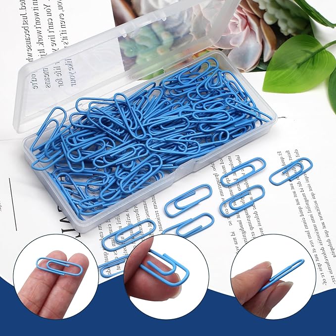 Luomorgo 120 Pcs Blue Paper Clips - 1.1 Inch (28mm) Vinyl Coated Metal Paperclips for Office, School, Home, Bookmark & Document Organizer