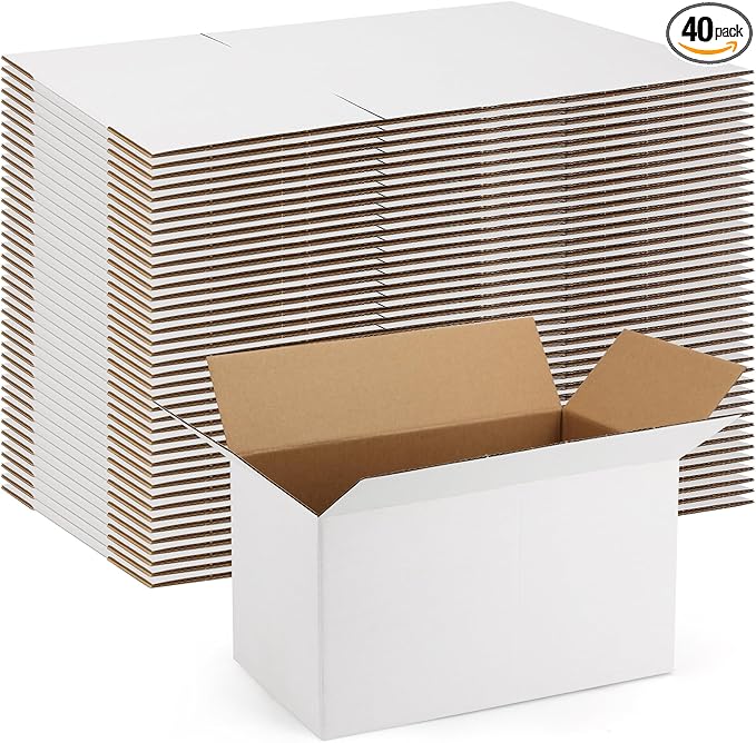 Calenzana 11x6x6 Shipping Boxes Set of 40, White Corrugated Cardboard Box for Mailing Packing Gifts Small Business