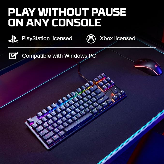 HyperX Alloy Origins Core Mechanical Gaming Keyboard PBT Keycaps Tenkeyless TKL Blue Switch Clicky LED RGB Backlight Playstation Xbox Licensed for PC, PS5, PS4, Xbox Series X|S, Xbox One, Desk Setup