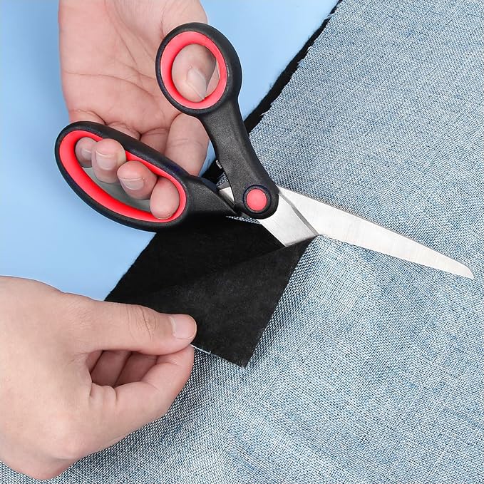 Left Handed Scissors for Kids Student, 8 Inch Lefty Scissors Bluk for Adults, All Purpose Sharp Blades Shears Set of 2 Pack, Great for Craft, Office, Sewing Fabric, Arts, School and Home, Black/Red