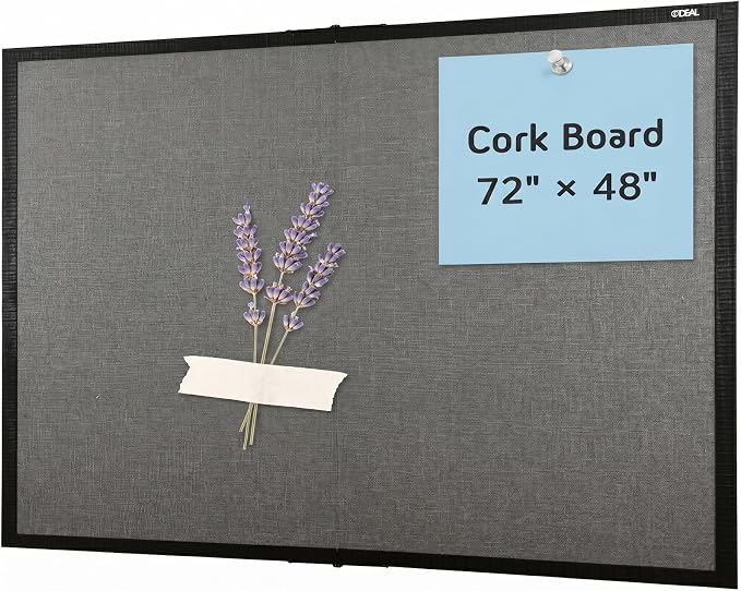 Gideal Giant Bulletin Board 72 x 48, Cork Boards for Walls | Foldable Cork Board with Black Pine Frame & Grey Linen, Large Wall Mounted Pin Board for Office, School & Commercial Spaces
