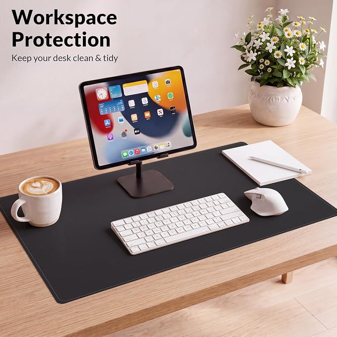 AFIING Desk Mat, Black, 31.5" x 17", Cork Desk Pad Protector | Dual-Sided Cork & PU Leather, Waterproof, Non-Slip for Mouse Pad, Office, Home & Writing