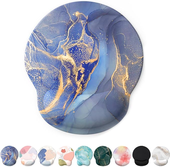 Mouse Pad with Wrist Rest, Comfortable Computer Mousepad with Gel Wrist Support Smooth Surface and Non-Slip PU Base for Pain Relief, Laptop, Office & Home (Golden Quicksand Marble)
