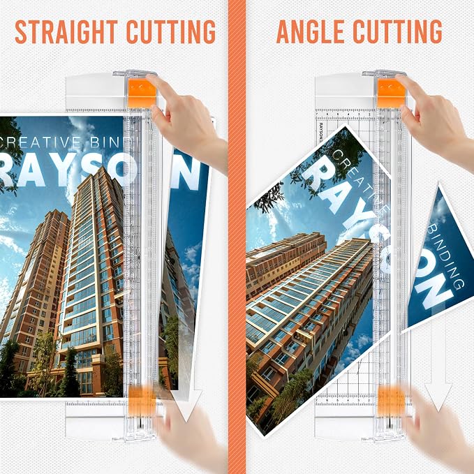 Rayson Paper Cutter Trimmer, A4 Size, 12" Craft Cutter, White | A4 12" paper trimmer for coupons, craft paper, photos and DIY projects; compact white design.