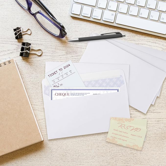 Zzrywuty 120 Count White #6 3/4 Self-Seal Security Envelopes | Small White #6 Security-tinted Envelopes,3-5/8” x 6-1/2”,Security Tint and Pattern,24-lb White Wove,Self Adhesive Closure