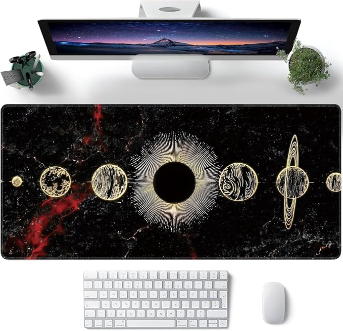 Galaxy Planet Large Mouse Pad,Gaming Keyboard Desk Pad,Extended Mouse Mat Non-Slip Rubber Base with Stitched Edges for Office Game Home XXL 35.4"x15.7"