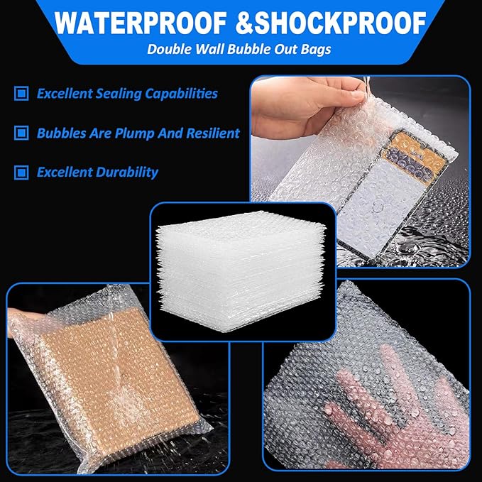 5x8 Inch Bubble Pouches Wrap Bags, 25Pcs Double Wall Shockproof Bubble Bags, Clear Bubble Out Bags for Packing, Cushioning Bags for Moving, Shipping and Packing
