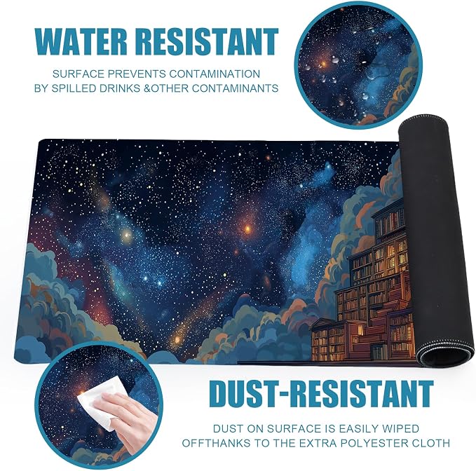 Starry Sky Large Mouse Pad, Desk Mat, Big Gaming Mousepad, XL Extended Laptop Desk Pad with Stitched Edges Non-Slip Rubber Base, Computer Keyboard Mat for Office Home, 31.5x11.8in, Bookshelf